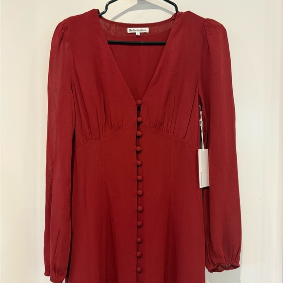 NWT Reformation Brogan Long Sleeve Button Front Midi Dress - Picture 2 of 6